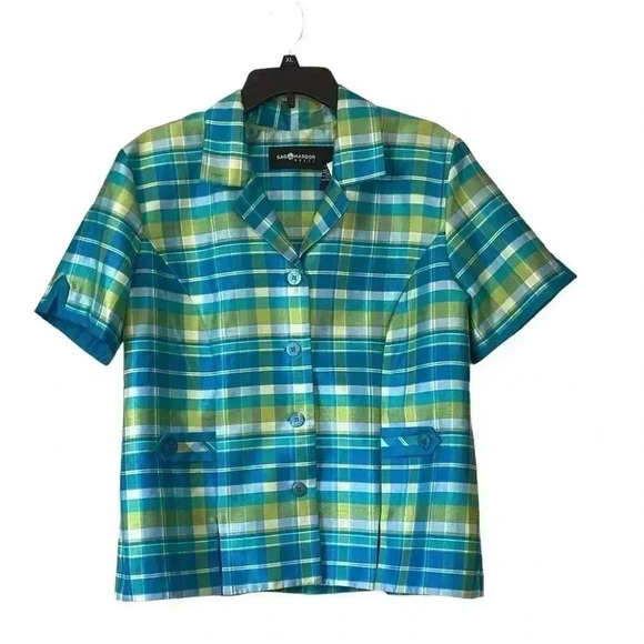 Sag Harbor Green& Blue Stripes Multicolored Short Sleeve Blazer Jacket Size 14 - Picture 11 of 11